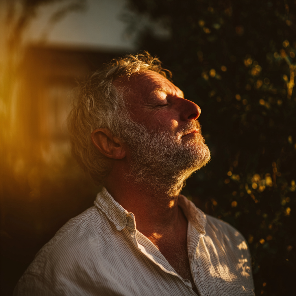 Peaceful middle-aged German woman practicing gentle yoga stretches in a naturally lit room
